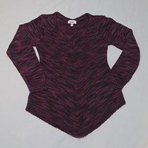 Bongo Purple Spacedye Knit V-Neck Sweater With Handkerchief Hem